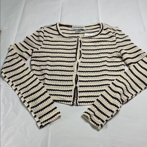 Cotton Emporium Striped Knit Cardigan in Black and Cream